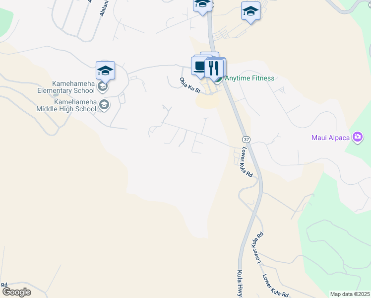 map of restaurants, bars, coffee shops, grocery stores, and more near 19 Huliamahi Place in Kula