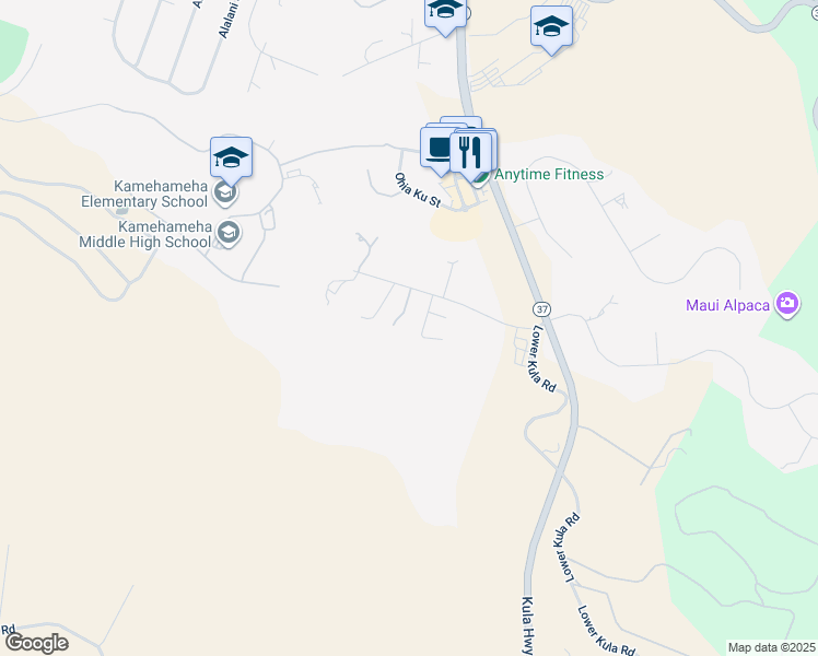 map of restaurants, bars, coffee shops, grocery stores, and more near 19 Huliamahi Place in Kula