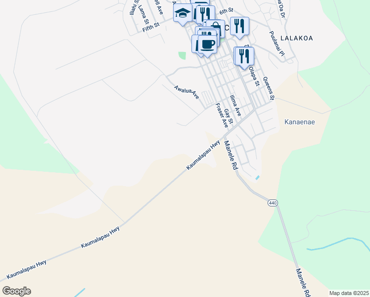 map of restaurants, bars, coffee shops, grocery stores, and more near 29 Polihua Place in Lanai City