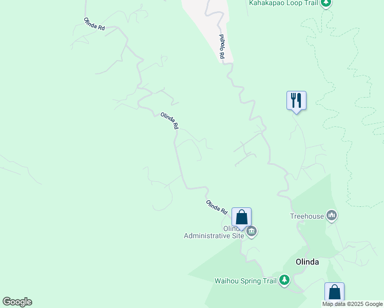 map of restaurants, bars, coffee shops, grocery stores, and more near 1955 Olinda Road in Makawao