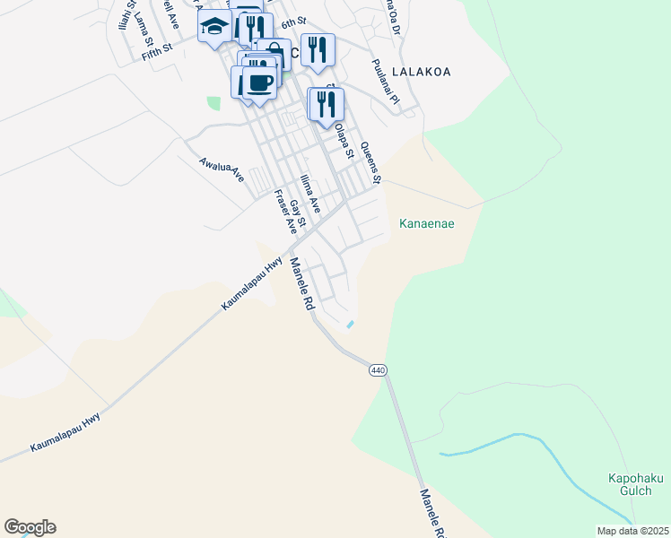 map of restaurants, bars, coffee shops, grocery stores, and more near 331 Lamalama Street in Lanai City