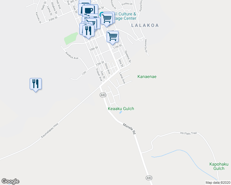 map of restaurants, bars, coffee shops, grocery stores, and more near 331 Lamalama Street in Lanai City