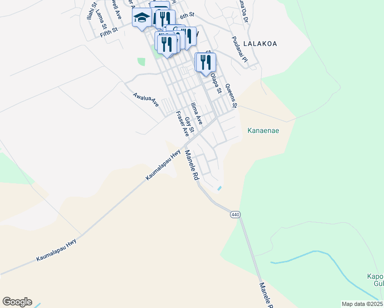 map of restaurants, bars, coffee shops, grocery stores, and more near 1468 North Ohohia Place in Lanai City