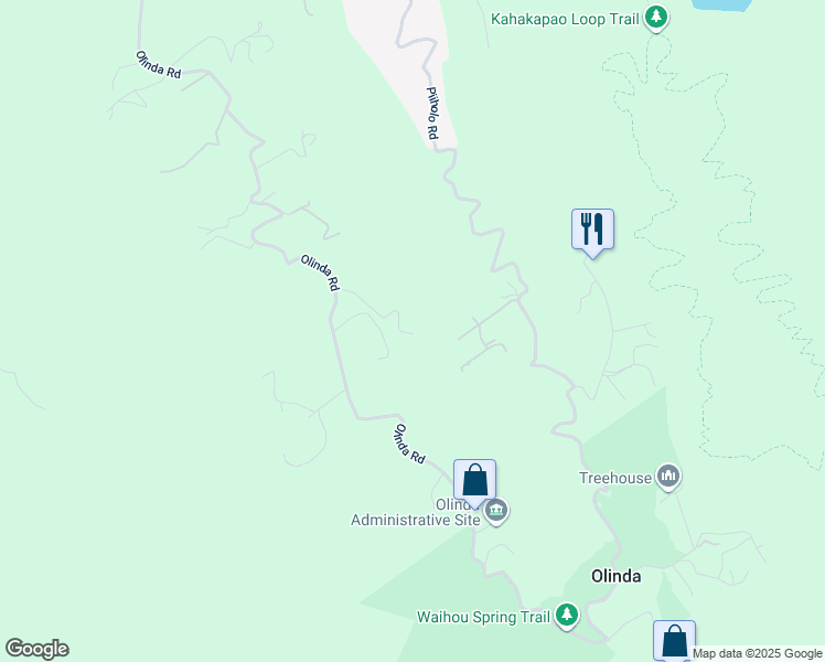 map of restaurants, bars, coffee shops, grocery stores, and more near 1879 Olinda Road in Makawao