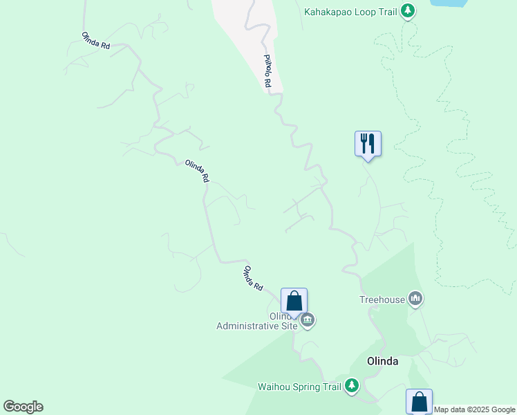 map of restaurants, bars, coffee shops, grocery stores, and more near 1879 Olinda Road in Makawao