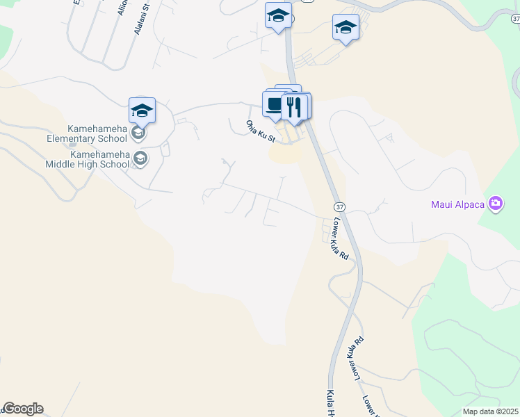 map of restaurants, bars, coffee shops, grocery stores, and more near 11 Huliamahi Place in Kula