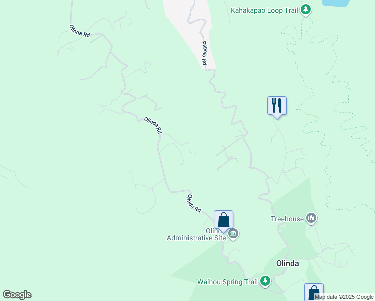 map of restaurants, bars, coffee shops, grocery stores, and more near 1879 Olinda Road in Makawao