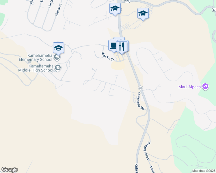 map of restaurants, bars, coffee shops, grocery stores, and more near 11 Huliamahi Place in Kula
