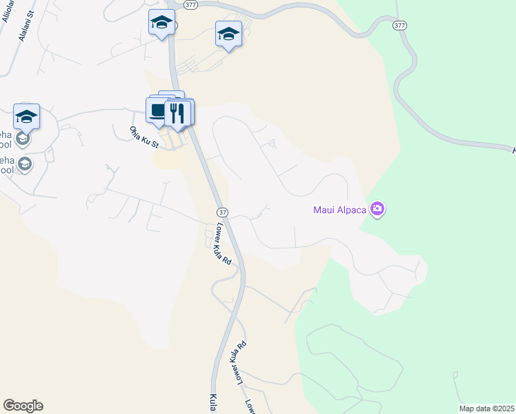 map of restaurants, bars, coffee shops, grocery stores, and more near 45 Hoopalua Drive in Makawao