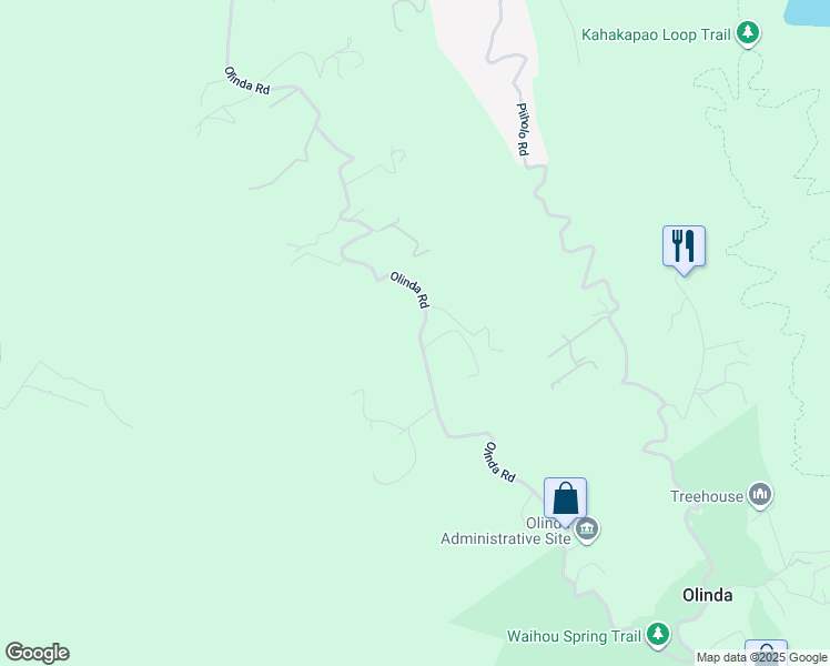 map of restaurants, bars, coffee shops, grocery stores, and more near 1854 Olinda Road in Makawao
