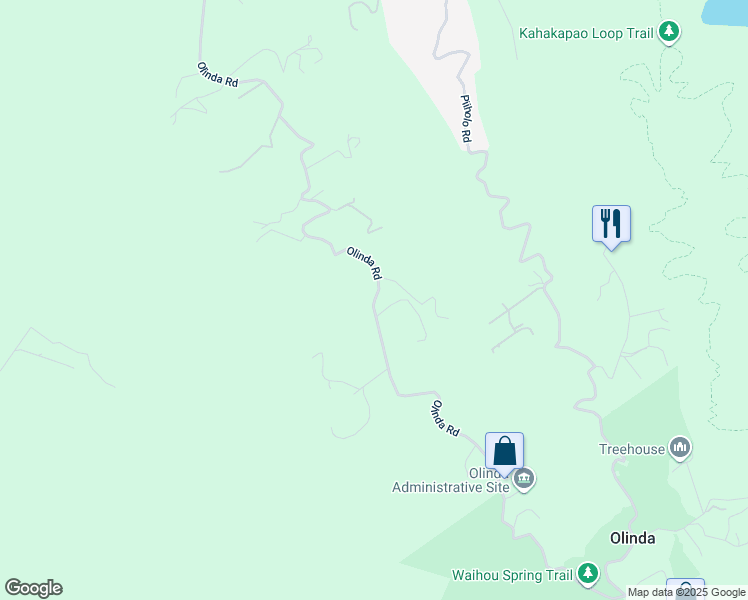 map of restaurants, bars, coffee shops, grocery stores, and more near 1860 Olinda Road in Makawao