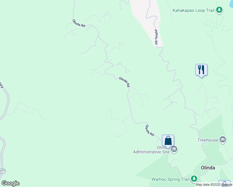 map of restaurants, bars, coffee shops, grocery stores, and more near 1860 Olinda Road in Makawao
