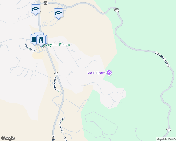 map of restaurants, bars, coffee shops, grocery stores, and more near 356 Aulii Drive in Makawao