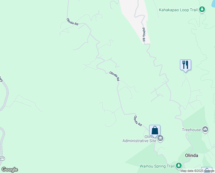 map of restaurants, bars, coffee shops, grocery stores, and more near 1860 Olinda Road in Makawao