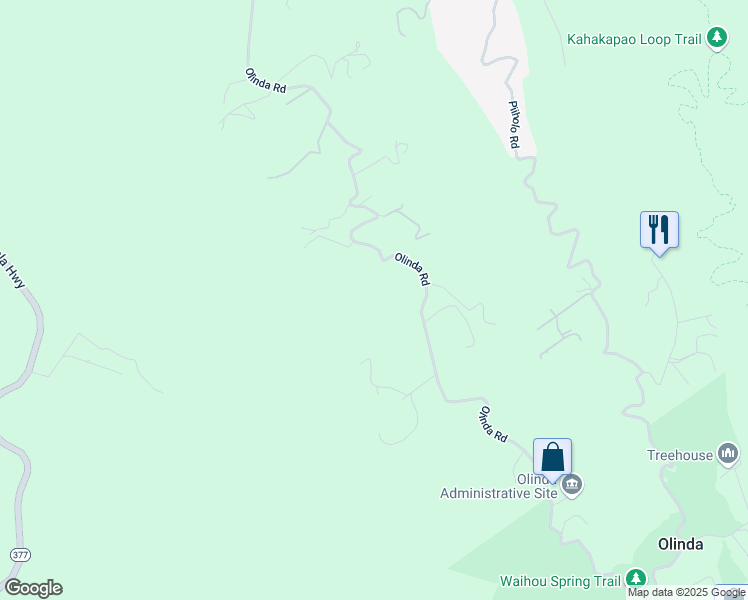 map of restaurants, bars, coffee shops, grocery stores, and more near 1854 Olinda Road in Makawao