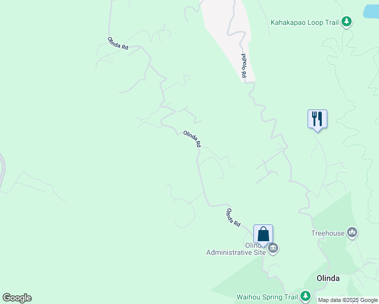 map of restaurants, bars, coffee shops, grocery stores, and more near 1850 Olinda Road in Makawao