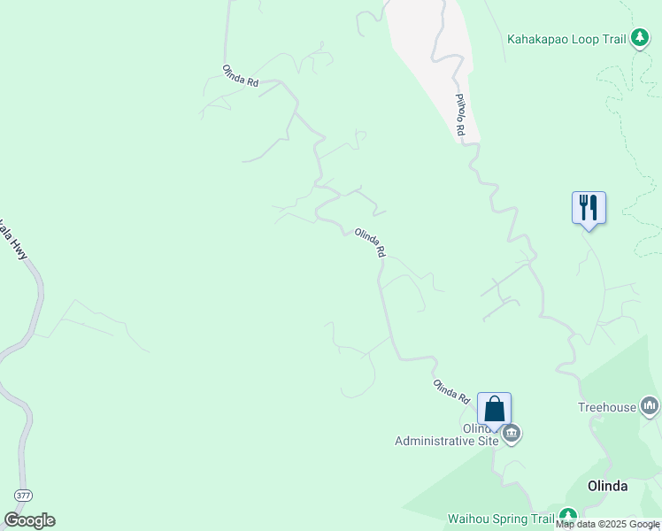 map of restaurants, bars, coffee shops, grocery stores, and more near 1854 Olinda Road in Makawao
