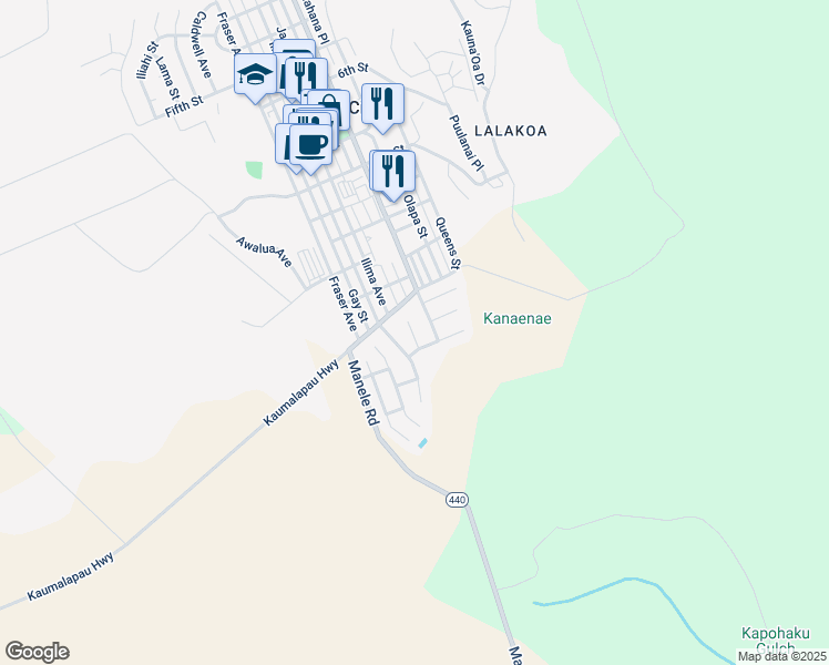 map of restaurants, bars, coffee shops, grocery stores, and more near 1349 Ha Place in Lanai City