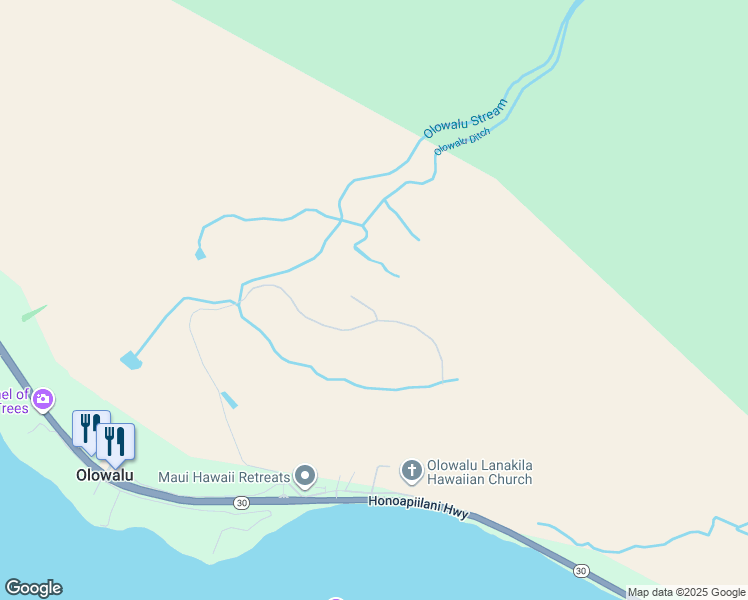map of restaurants, bars, coffee shops, grocery stores, and more near 40 Kalai Place in Lahaina
