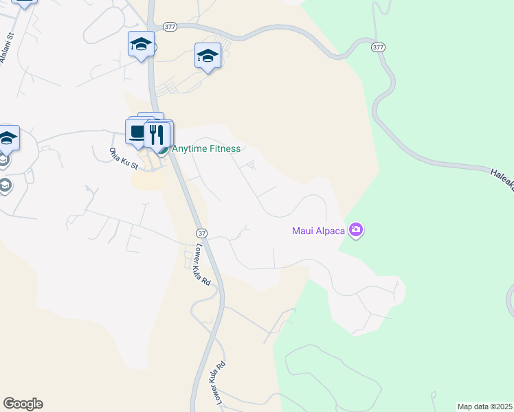 map of restaurants, bars, coffee shops, grocery stores, and more near 280 Aulii Drive in Makawao