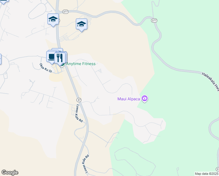map of restaurants, bars, coffee shops, grocery stores, and more near 321 Aulii Drive in Makawao