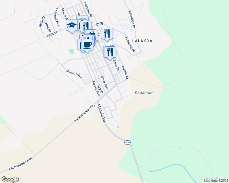 map of restaurants, bars, coffee shops, grocery stores, and more near 1349 Ha Place in Lanai City