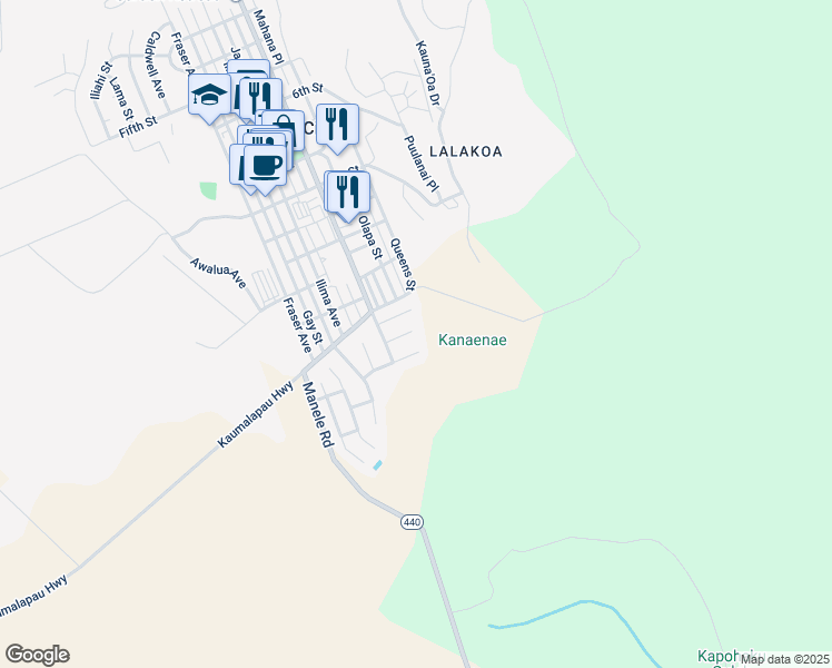 map of restaurants, bars, coffee shops, grocery stores, and more near 534 Kualua Place in Lanai City