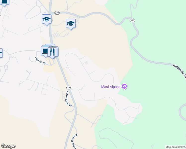 map of restaurants, bars, coffee shops, grocery stores, and more near 20 Lealea Place in Makawao