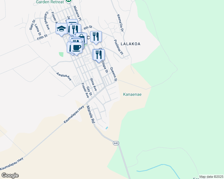 map of restaurants, bars, coffee shops, grocery stores, and more near 538 Akahi Place in Lanai City