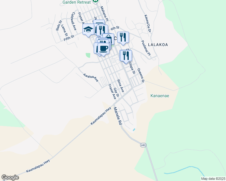 map of restaurants, bars, coffee shops, grocery stores, and more near 1236 Houston Street in Lanai City