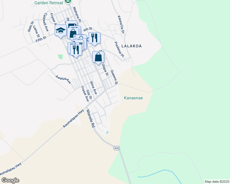 map of restaurants, bars, coffee shops, grocery stores, and more near 600 Akahi Place in Lanai City