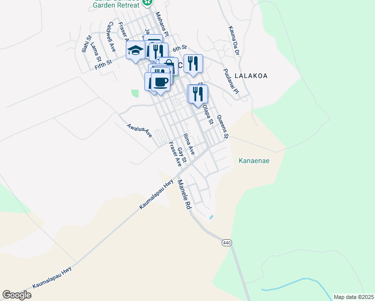map of restaurants, bars, coffee shops, grocery stores, and more near 1236 Houston Street in Lanai City