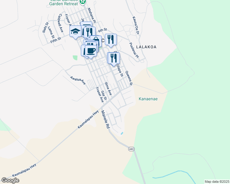 map of restaurants, bars, coffee shops, grocery stores, and more near 1313 Muku Place in Wailuku