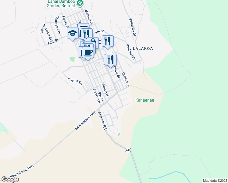 map of restaurants, bars, coffee shops, grocery stores, and more near 1313 Muku Place in Wailuku