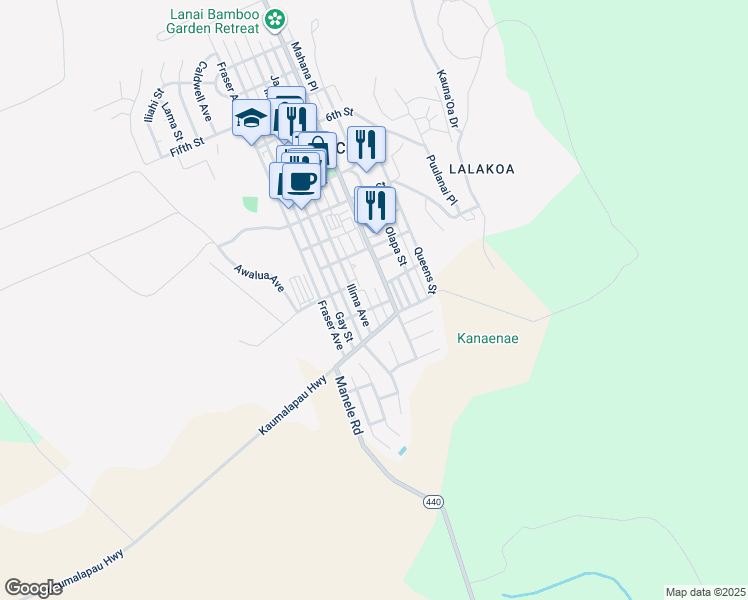 map of restaurants, bars, coffee shops, grocery stores, and more near 1313 Muku Place in Wailuku