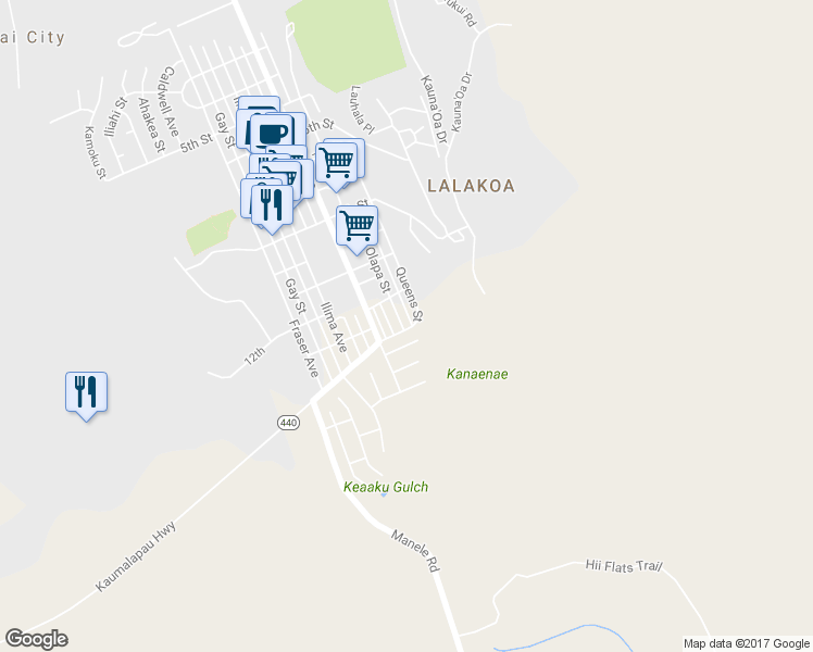 map of restaurants, bars, coffee shops, grocery stores, and more near 1270 Olapa Street in Paia