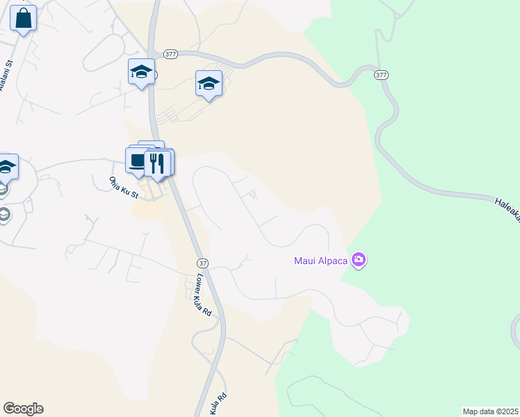 map of restaurants, bars, coffee shops, grocery stores, and more near 251 Aulii Drive in Makawao