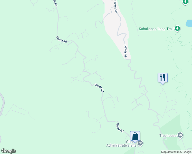 map of restaurants, bars, coffee shops, grocery stores, and more near 1601 Olinda Road in Makawao