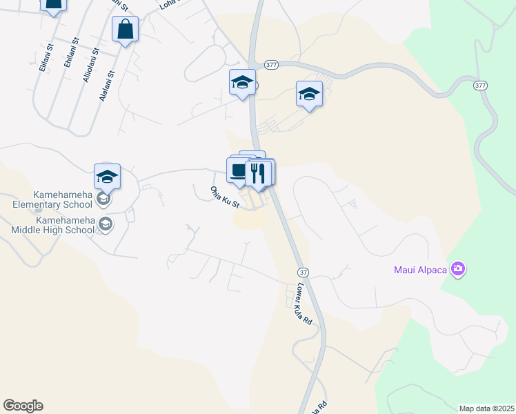 map of restaurants, bars, coffee shops, grocery stores, and more near 65 Kupaoa Street in Makawao