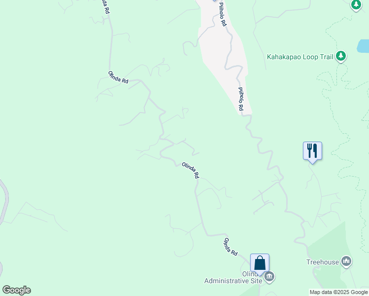 map of restaurants, bars, coffee shops, grocery stores, and more near 1601 Olinda Road in Makawao