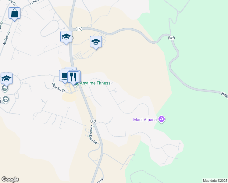 map of restaurants, bars, coffee shops, grocery stores, and more near 50 Poha Place in Makawao