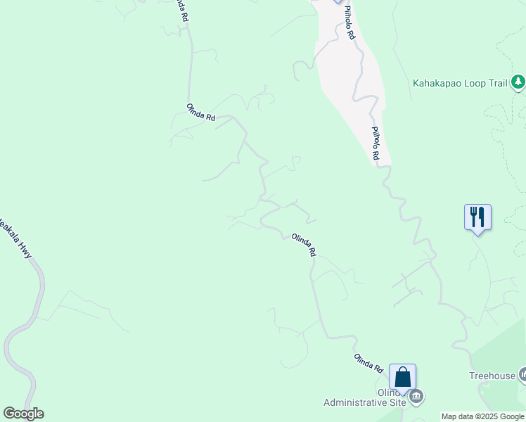 map of restaurants, bars, coffee shops, grocery stores, and more near 1630 Olinda Road in Makawao