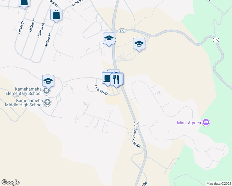 map of restaurants, bars, coffee shops, grocery stores, and more near 65 Kupaoa Street in Makawao