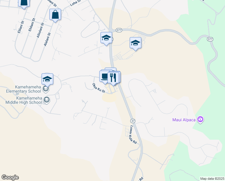 map of restaurants, bars, coffee shops, grocery stores, and more near 55 Kupaoa Street in Makawao