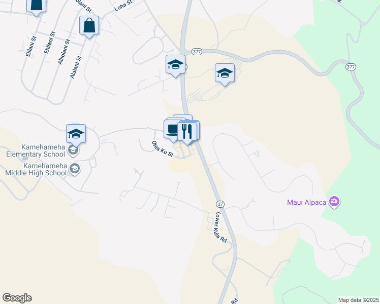 map of restaurants, bars, coffee shops, grocery stores, and more near 0 Kiopaa Street in Makawao