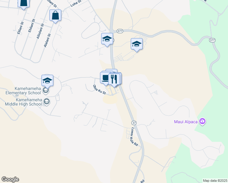 map of restaurants, bars, coffee shops, grocery stores, and more near 65 Kupaoa Street in Makawao