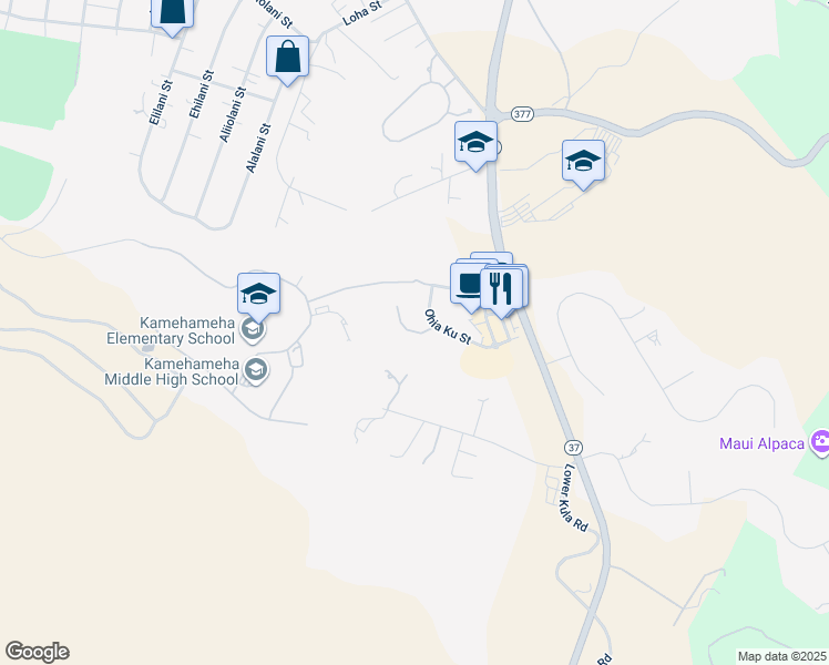 map of restaurants, bars, coffee shops, grocery stores, and more near 18 Ohia Lehua Place in Makawao