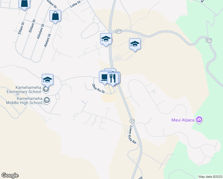 map of restaurants, bars, coffee shops, grocery stores, and more near 45 Kupaoa Street in Makawao