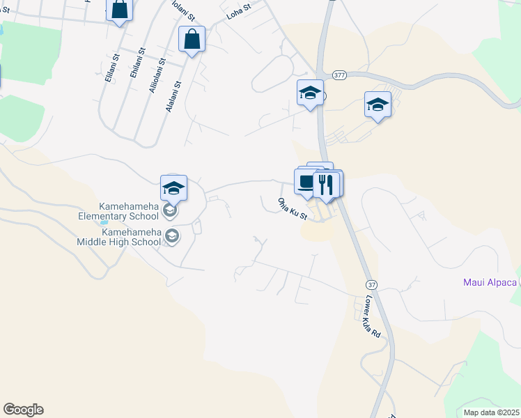 map of restaurants, bars, coffee shops, grocery stores, and more near 27 Ohia Lehua Place in Makawao