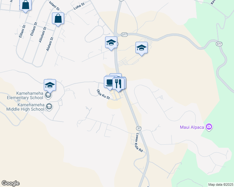 map of restaurants, bars, coffee shops, grocery stores, and more near 45 Kupaoa Street in Makawao